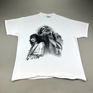 Vintage Led Zeppelin T-Shirt Size Large White Rock Band Portrait Drawing Art 90s